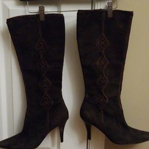 Brown suede leather boots